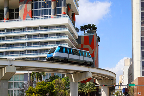 A photo of the metro rail in Downtown Miami, Florida.