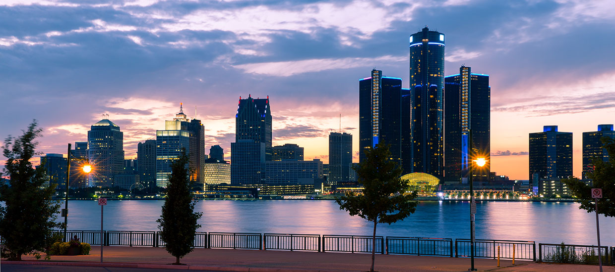 This is a stock photo. The city-scape of Detroit, Michigan. 
